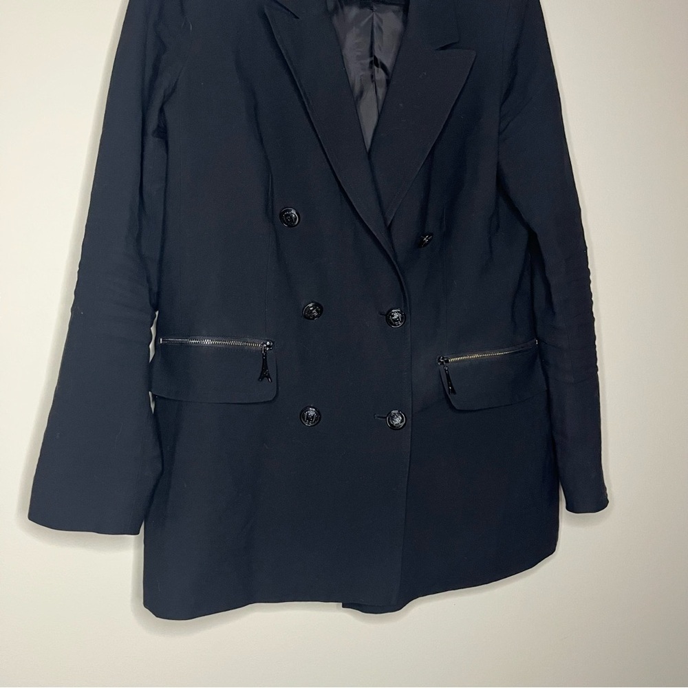 KARL LAGERFELD Zip Pocket Dark Academia Preppy Double Breasted Longlined Blazer - Picture 7 of 12